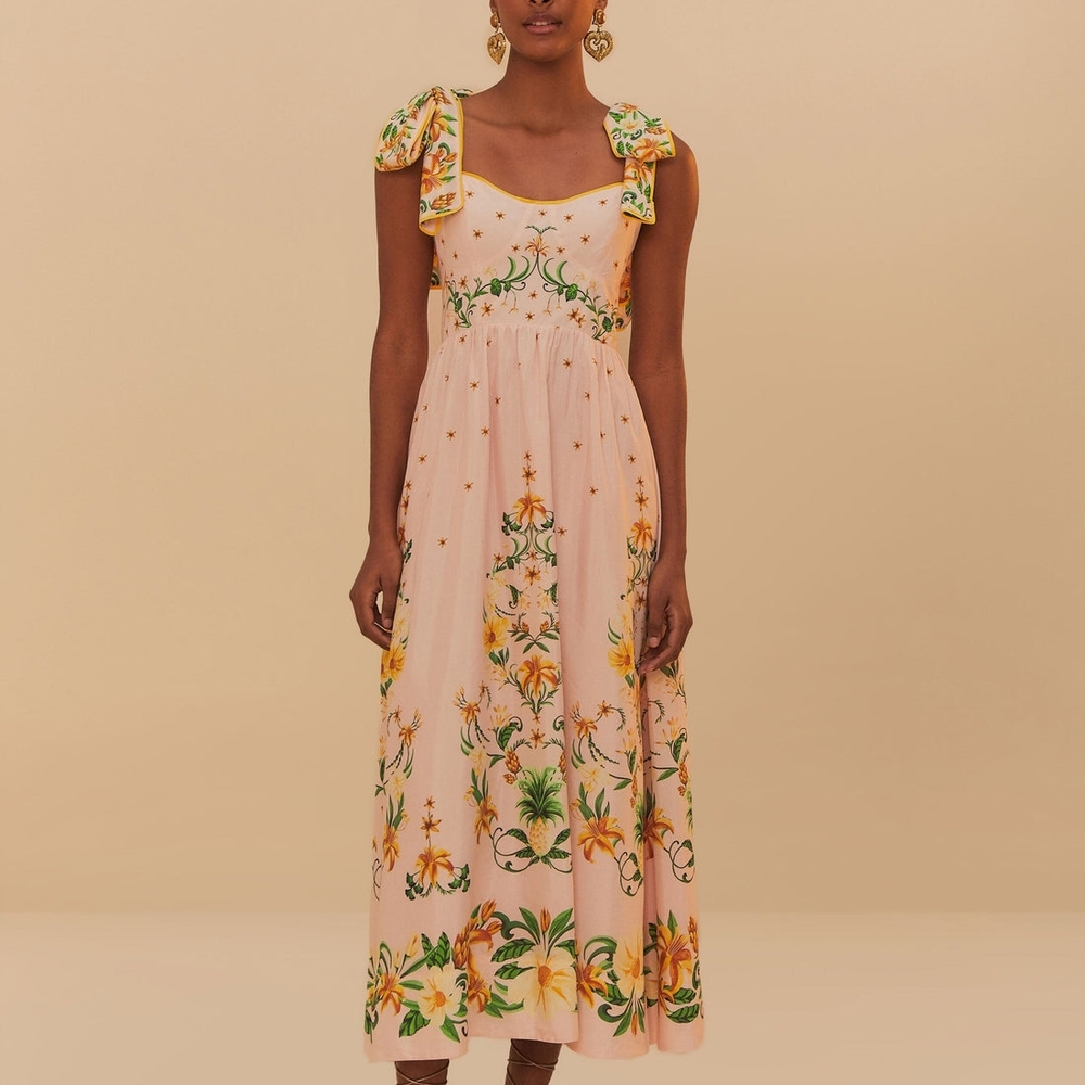 FARM Rio Pink and Yellow Flutter Sleeve Sundress